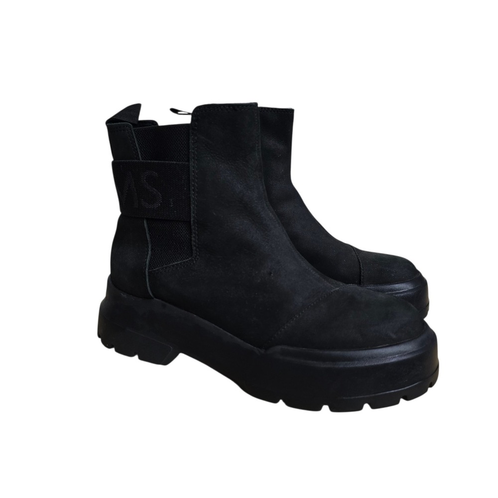 TOMS Mallow Chelsea Black Nubuck Leather Platform Lug Sole Boots Womens 7